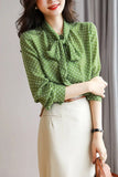 Long Sleeve Bow Collar Dot Pattern Blouse Shirt