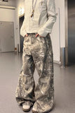 Person wearing camouflage pants and a light jacket in an indoor setting