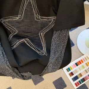 Long Sleeve Star Patchwork Fake Two Style Shirt