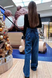 High Waist Vintage Cute Bow Back Style Long Jeans Pants