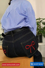 Vintage Bowknot Embroidery Black Jeans Pants