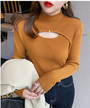 Sexy Cut Out Semi High Neck Knitted Sweater