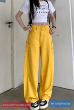 High Waist Retro Yellow Denim Long Pants