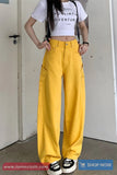 High Waist Retro Yellow Denim Long Pants