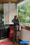 High Waist Elastic Retro Plaid Colors Loose Pants