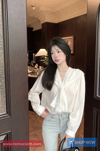 Long Sleeve Sailor Collar Lace Blouse Shirt