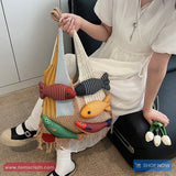 Cute 3D Fish Decoration Tote Hand Bag