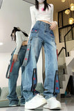 High Waist Zipper Stars Pattern Jeans Pants