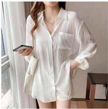 Long Sleeve Simple Semi Transparent Office Blouse Shirt