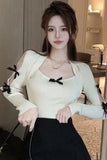 Long Sleeve Cute Bow Slim Knitted Shirts