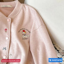 Long Sleeve Cute Light Pink Embroidered Baseball Jacket