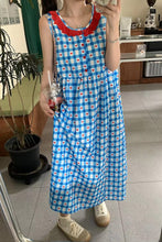 Cute Loves Plaid Pattern O-Neck Long Dress