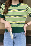 Short Sleeve Loves Pattern Knitted Green Shirt