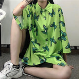 Loose Short Sleeve Butterfly Pattern Shirt