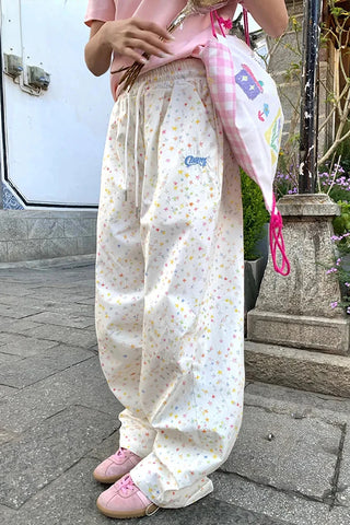 Loose Elastic Waist Stars Printed Cute Pants