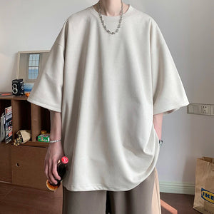 Loose Short Sleeve O-Neck Suede Men Shirt