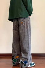 Cartoon Flower Back Embroidered Men Jeans Pants
