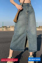 High Waist Cut Slit A-Line Denim Skirts