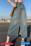 High Waist Cut Slit A-Line Denim Skirts