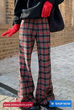 High Waist Vintage Plaid Pattern Flare Pants