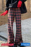 High Waist Vintage Plaid Pattern Flare Pants