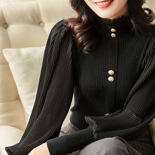 Long Sleeve High Neck Elegant Knitted Slim Sweater