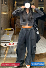 Loose Wide Leg Cargo Pockets Cotton Jogger Sweatpants