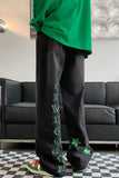 Loose Green Stars Embroidered Hip Hop Jeans Pants