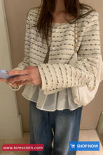 Long Sleeve Elegant Striped Tweed Jacket