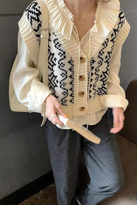 V-Neck Pattern Beige Vest Sweater