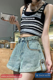High Waist Brown Outline Denim Shorts