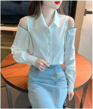 Long Sleeve Elegant Cut Shoulder Office Blouse Shirt