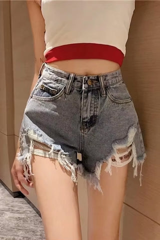 Casual Ripped Style Denim Shorts