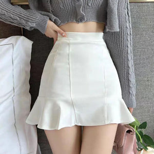 High Waist Solid Ruffles Mini Skirt