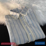 Long Sleeve Retro Tassel Style Striped Blouse Shirt