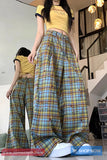 Loose Retro Plaid Stars Pattern Wide Leg Pants