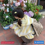 Long Sleeve Puppy Embroidered Striped Hooded Sweater