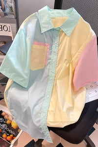 Short Sleeve Cute Pastel Colors Blouse Shirts