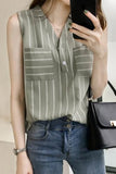 V-Neck Sleeveless Striped Office Shirt