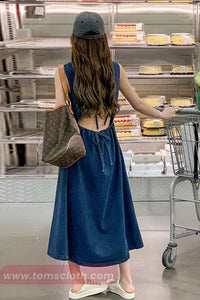 Backless Hollow Out Long Denim Dress