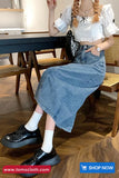 High Waist Medium Length Denim Skirts