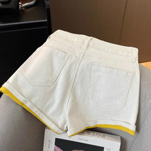 Casual White Contrasting Yellow Denim Shorts