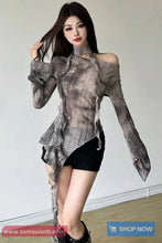 Long Sleeve Slash Neck Off Shoulder Cropped Shirts