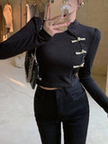Long Sleeve Chinese Collar Style Cropped Slim Shirt