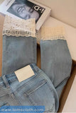 High Waist Lace Embroidery Ankle Slim Stretch Jeans Pants