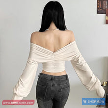 Long Sleeve Slash Neck Sexy Bandage Cropped Shirt