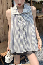 Elegant Sleeveless Lace Up Striped Blouse Shirts