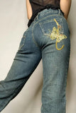 Retro Butterfly Embroidered Jeans Pants