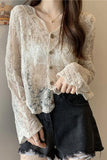 Long Sleeve V-Neck Embroidered Crochet Shirt
