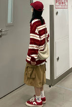 Loose Casual Red Striped O-Neck Sweater